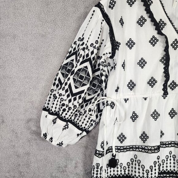 Anthropologie Womens Boho Embroidered Geometric Pattern Mini Shirt Dress - Picture 7 of 9